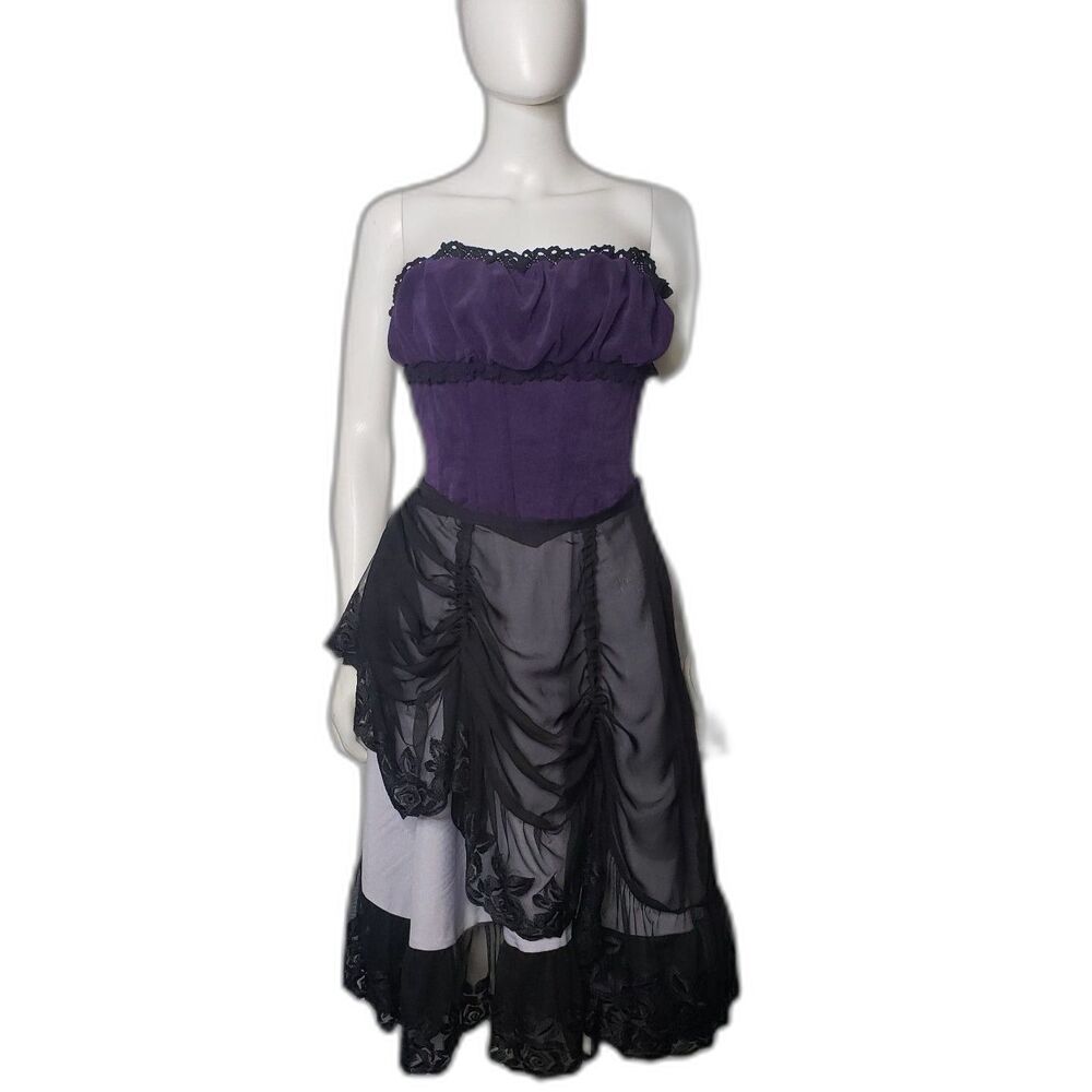 FANPLUSFIENDS Lolita Troubadour Purple and Black Boned Corset Dress Size Large